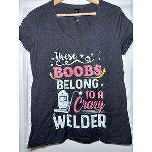 Belong to a crazy welder Women's V-neck T-shirt size Small